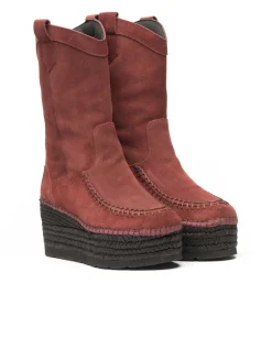 Bota Cowboy en serraje burdeos Creta