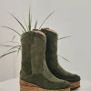 Bota Cowboy en serraje kaki Creta