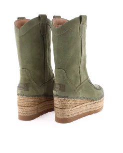 Bota Cowboy en serraje kaki Creta