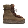 Botin con pelo en serraje taupe Merce Doble