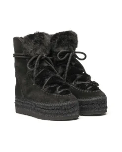 Botin con pelo en serraje negro Merce Doble