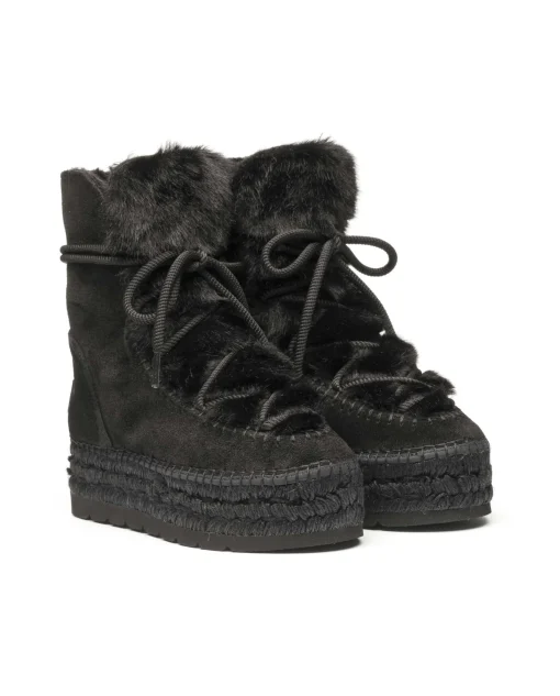 Botin con pelo en serraje negro Merce Doble