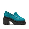 Mocasín de tacón en velvet verde Panteta
