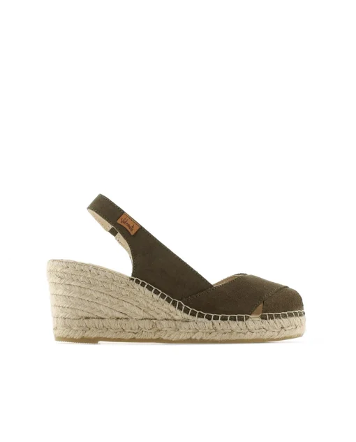 Sandalia en serraje kaki Clavel