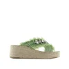 Zueco cruzado en rafia cristal verde Vinci