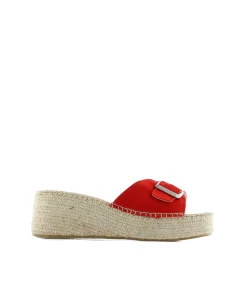 Zueco hebilla en serraje rojo Vinci